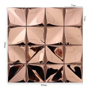 Mosaikfliesen aus Edelstahl – Roségold, Quadrate, 3D-Struktur – BJ-7777FDD78D33