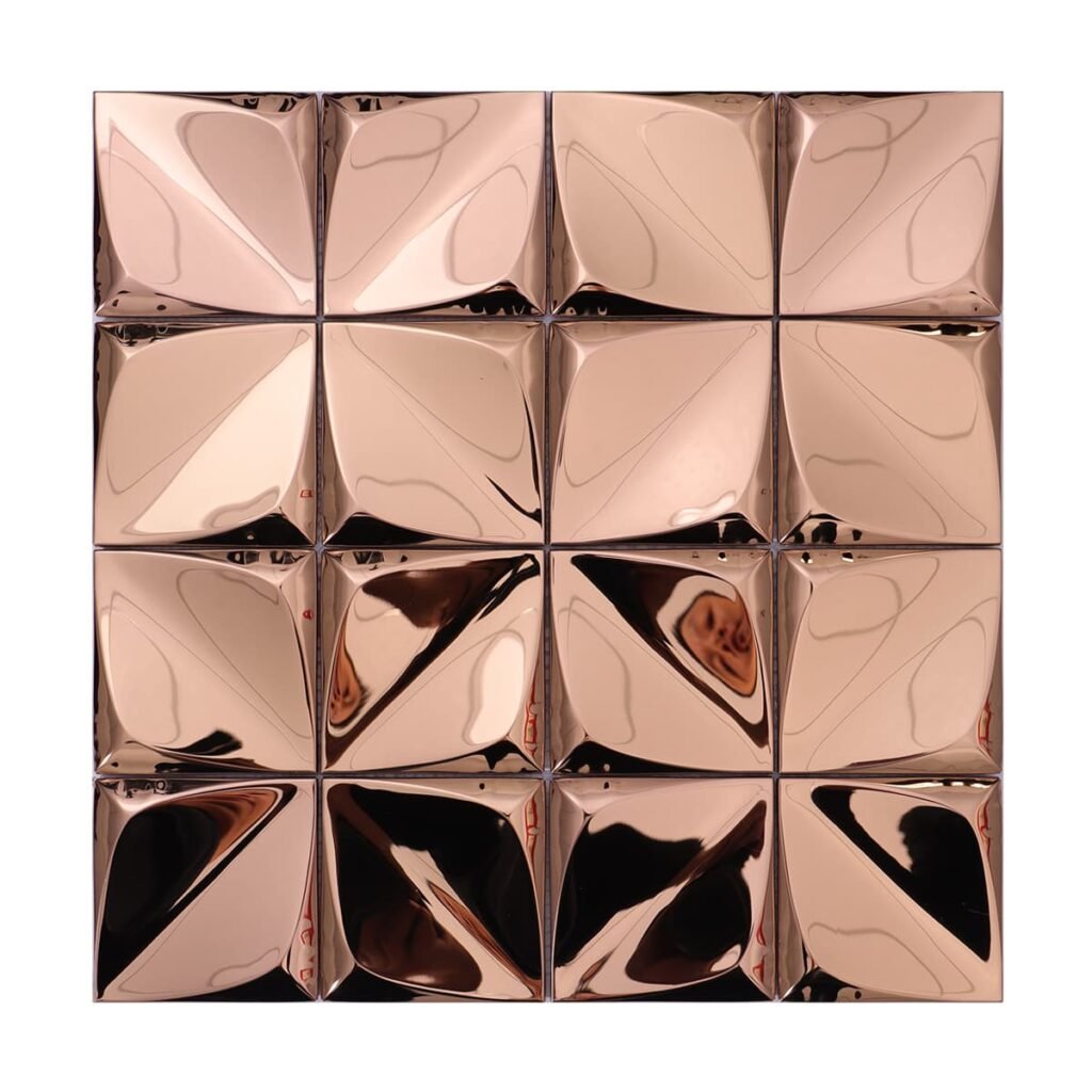 Mosaikfliesen aus Edelstahl – Roségold, Quadrate, 3D-Struktur – BJ-7777FDD78D33