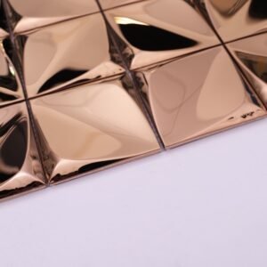 Mosaikfliesen aus Edelstahl – Roségold, Quadrate, 3D-Struktur – BJ-7777FDD78D33