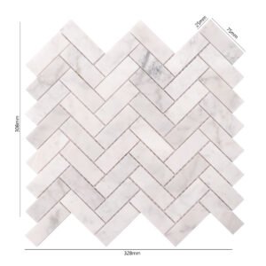Mosaico de mármol – Carrara, blanco, espiga, pulido — BJ-B93D537427CC