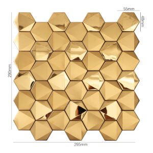 Mosaïque en acier inoxydable – doré, hexagonal, 3D