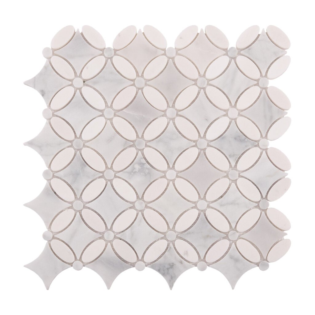 Piastrelle a mosaico in marmo – Carrara, bianco, floreale