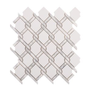 Obverse side of White Fog Chain Link stone mosaic tiles