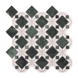 Obverse side of Green and White Natural Marble Flower mosaic tiles