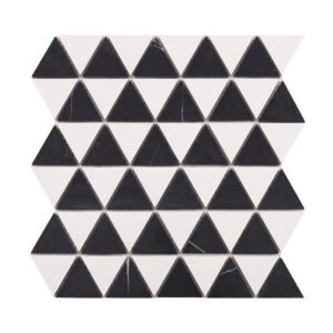 Obverse side of White and Black Triangle Honed Stone Mosaic Tiles