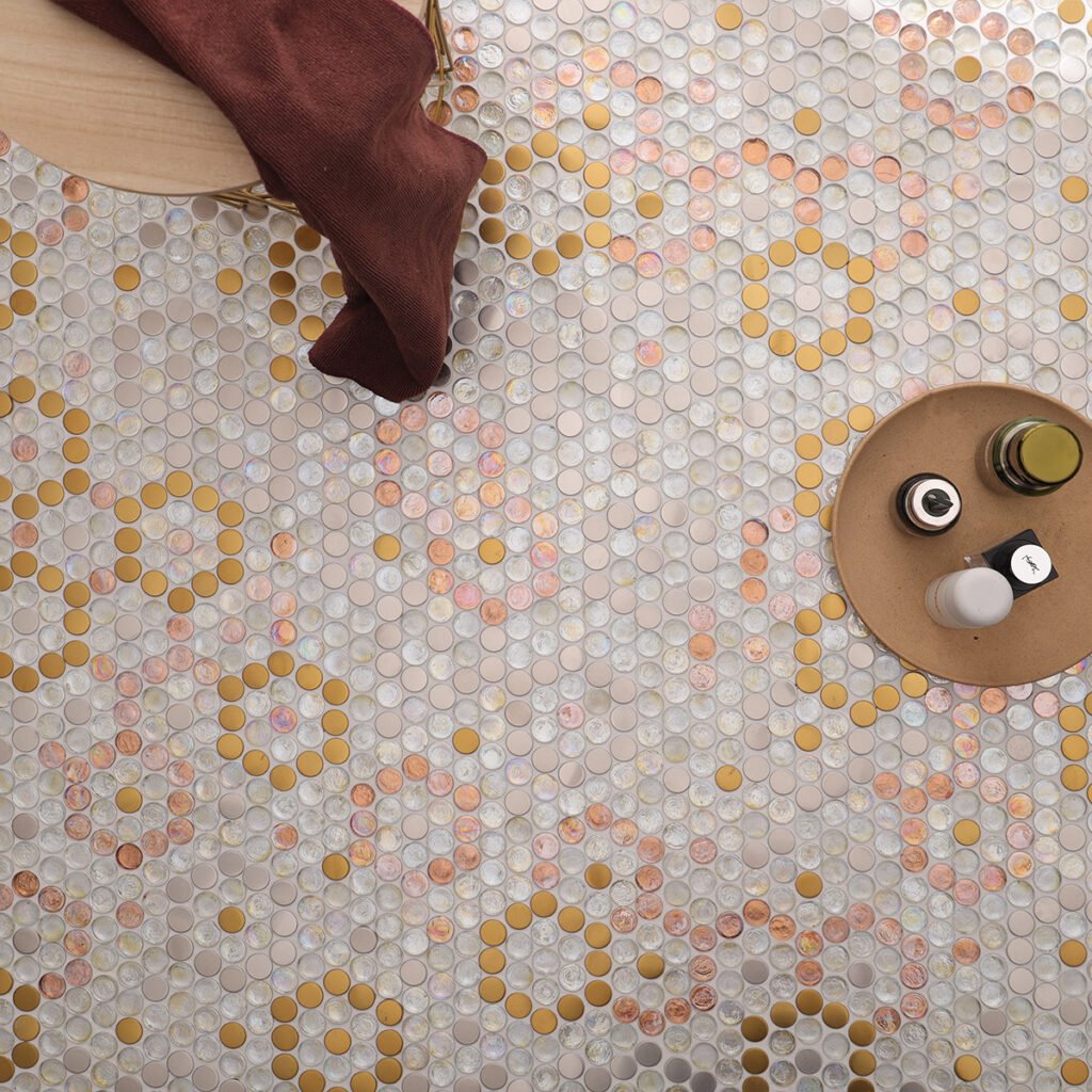 Mosaïque en verre et métal – rond