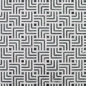 Piastrelle a mosaico in marmo – Verde, Carrara, bianco / verde, a motivi geometrici