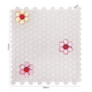 Mosaïque en verre – doré / rose, petits ronds, motif floral