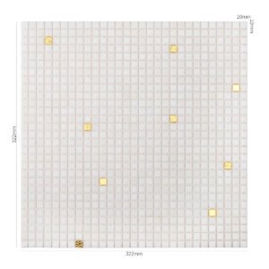 Mosaïque en verre – blanc / doré, carré, 10x10mm