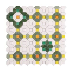 Green and White Floral Glass Mosaic Tiles