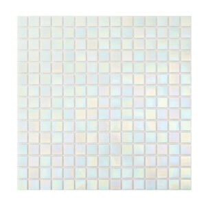 Front side of green iridescent square glass mosaic tiles