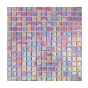 Front side of purple rainbow glass mosaic tiles