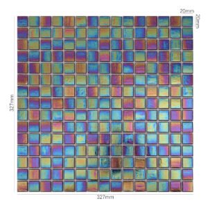Mosaico de vidrio – multicolor, cuadrado, iridiscente, para salpicadero