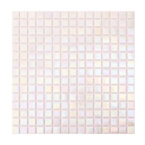 Obverse side of pearly iridescent pink square glass mosaic