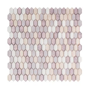 Obverse side of light purple and white picket glass mosaic tiles