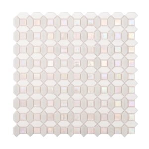 Obverse side of white and light gray picket glass mosaic tile