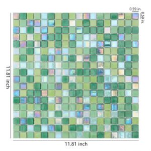 Mosaico quadrado uniforme de vidro verde-claro, brilhante e nacarado, para paredes e pavimentos