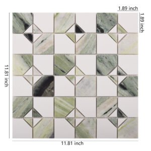 Mosaicos de mármore verde Ming e branco com acabamento mate