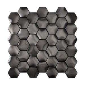 Piastrelle a mosaico in acciaio inossidabile – nero, esagonale, ondulato, 3D, spazzolato