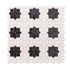 Black and White Picket with Squeare Glass Mosaic Tiles