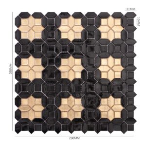 Glasmosaikfliesen – Schwarz / Goldfarben, Quadrate