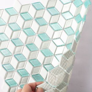 Mosaikfliesen – Hellblau / Grün, Rauten, 3D-Struktur
