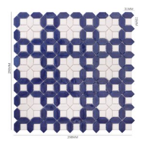 Piastrelle a mosaico in vetro – bianco / blu, allungato, quadrato