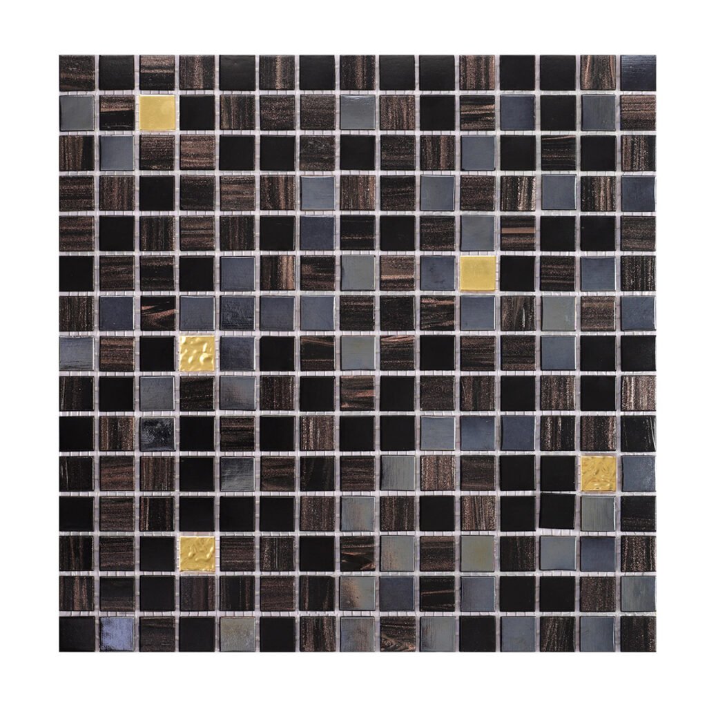 Piastrelle a mosaico in vetro – nero / dorato / marrone, lucido
