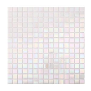 Iridescent Pure White Square Glass Mosaic Tiles for Bathrooms-BJTiles