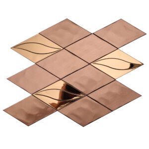 Front side of rose gold diamond metal mosaic tiles