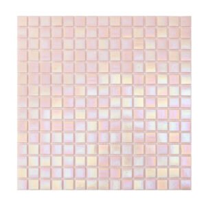 Obverse side of rose pink square glass mosaic tiles
