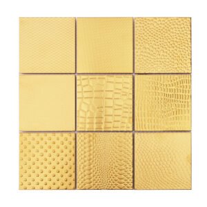 Metallmosaikfliesen – Goldfarben, Wellenmuster, 3D-Struktur, für Wände