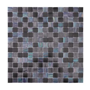 Obverse side of green and black joint square glass mosaic tiles