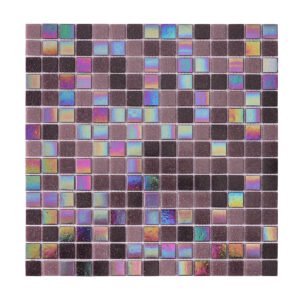 Obverse side of purple uniform square glass mosaic tiles
