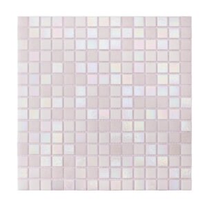 Obverse side of shining white square glass mosaic tiles