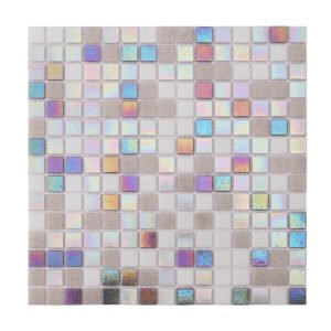 Obverse side of multicolor square glass mosaic tiles