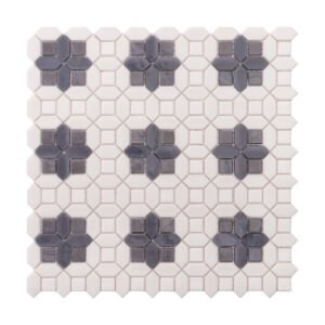 Obverse side of gray and white glass picket mosaic tiles
