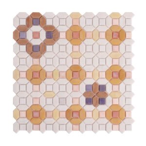 Obverse side of floral orange and white glass mosaic tiles