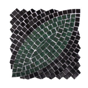 Obverse side of green and black glass mosaic pattern wall art