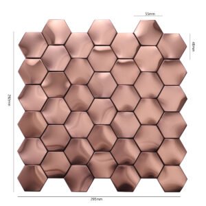 Mosaico de acero inoxidable – oro rosa, hexagonal, 3D