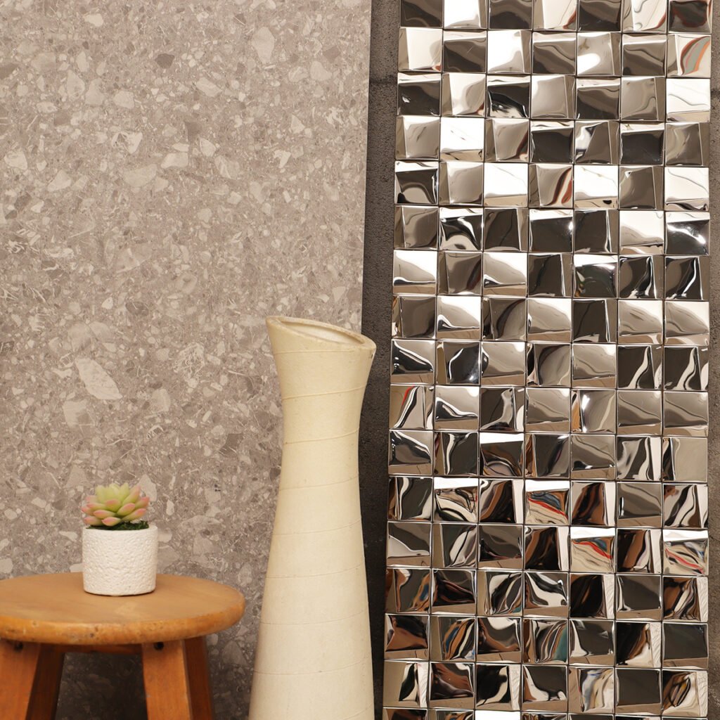 Piastrelle a mosaico in acciaio inossidabile – argentato, quadrato, per pareti – BJ-43CDADD034C5