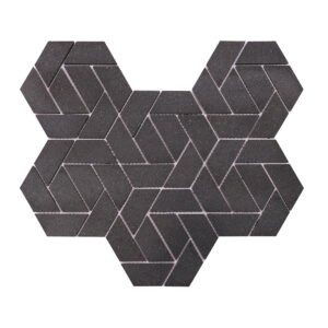 Obverse side of black marble mosaic bathroom floor tiles