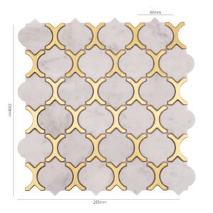 Piastrelle a mosaico in marmo – Carrara, bianco / dorato, arabesco
