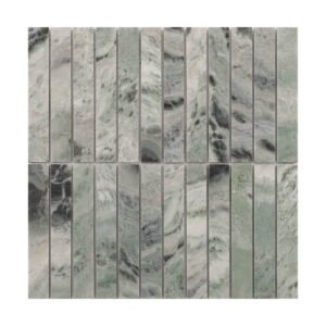 Obverse side of emerald green marble polished vertical mosaic tiles
