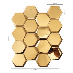 Mosaikfliesen aus Edelstahl – Goldfarben, Sechsecke, Spiegeloptik, für Fliesenspiegel