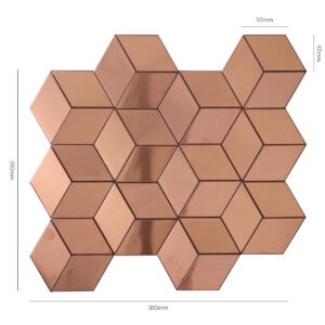 Roségullfarget 3D-mosaikkflis i metall med kubemønster