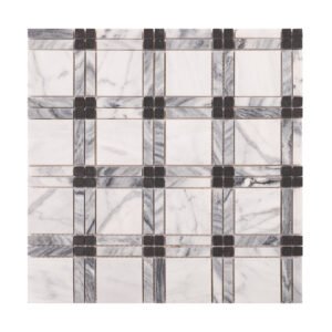 Black & White Plaid Marble Polished Mosaic Tiles-BJTiles
