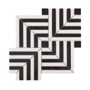 Polished Black and White Geometric Marble Mosaic Tiles-BJTiles