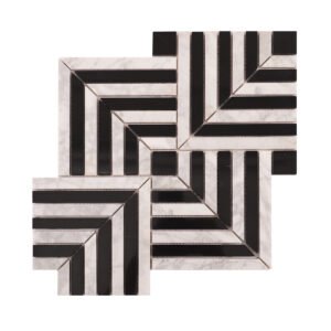 Carrara White and Black Geometric Marble Mosaic Tiles-BJTiles