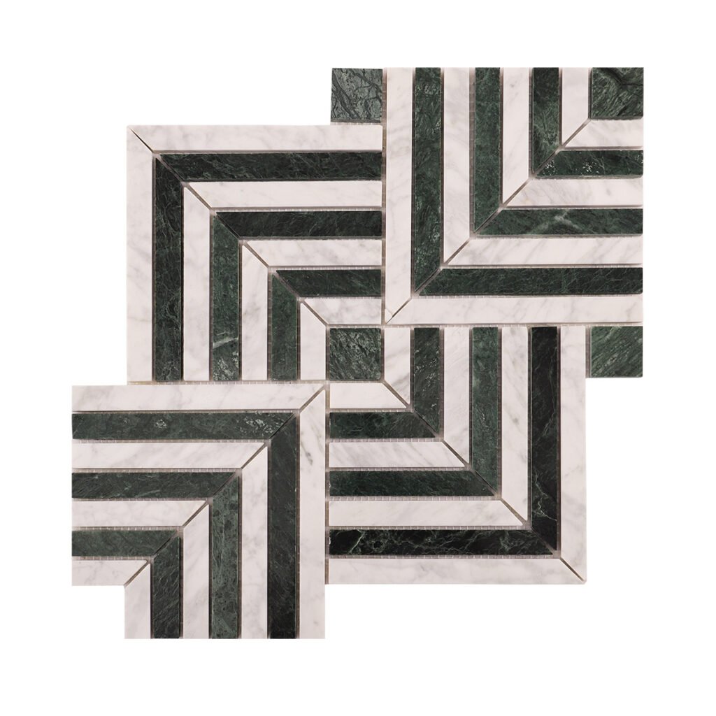 Piastrelle a mosaico in marmo – Verde, Carrara, bianco / verde, a motivi geometrici